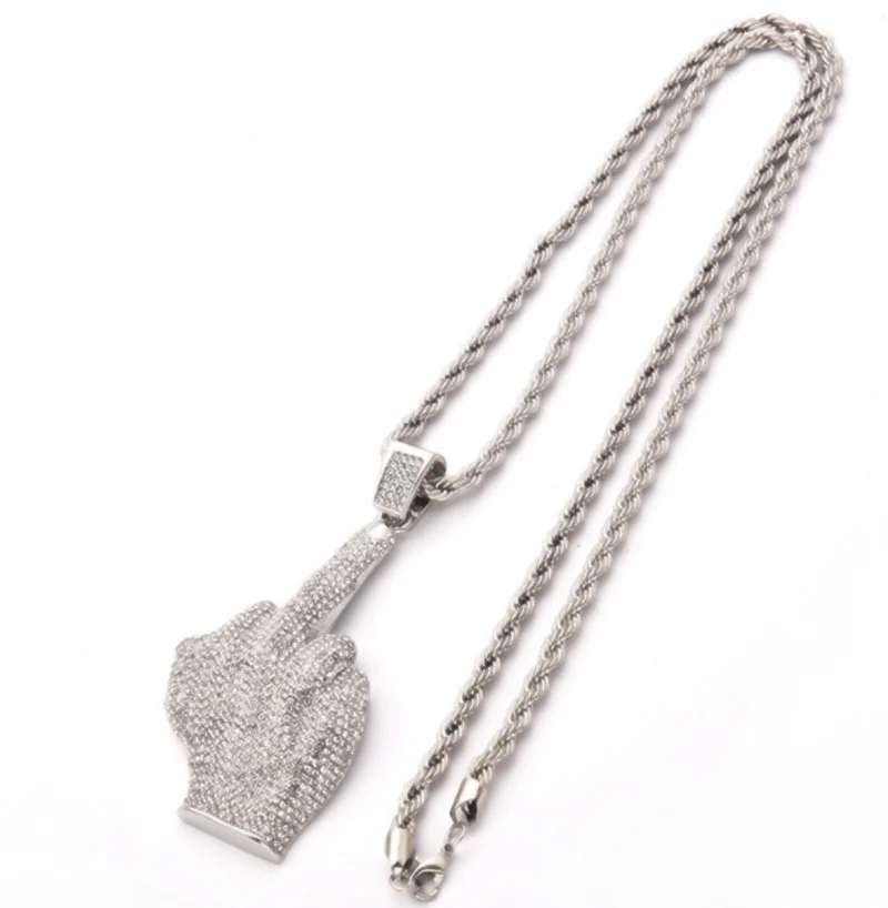 

Hip Hop Street Style Full Finger Pendant Vertical Middle Finger MenNecklace