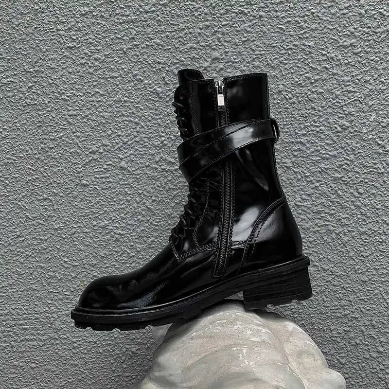 Krazing pot/обувь из натуральной воловьей кожи брендовые зимние ботинки на среднем