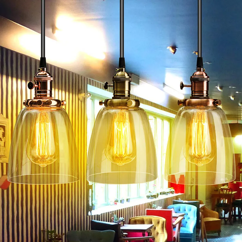 

Retro Vintage Industrial Style Bell Shape Glass Pendant Ceiling Lamp Light Bedroom Living Room E27 Home Restaurant Cafe