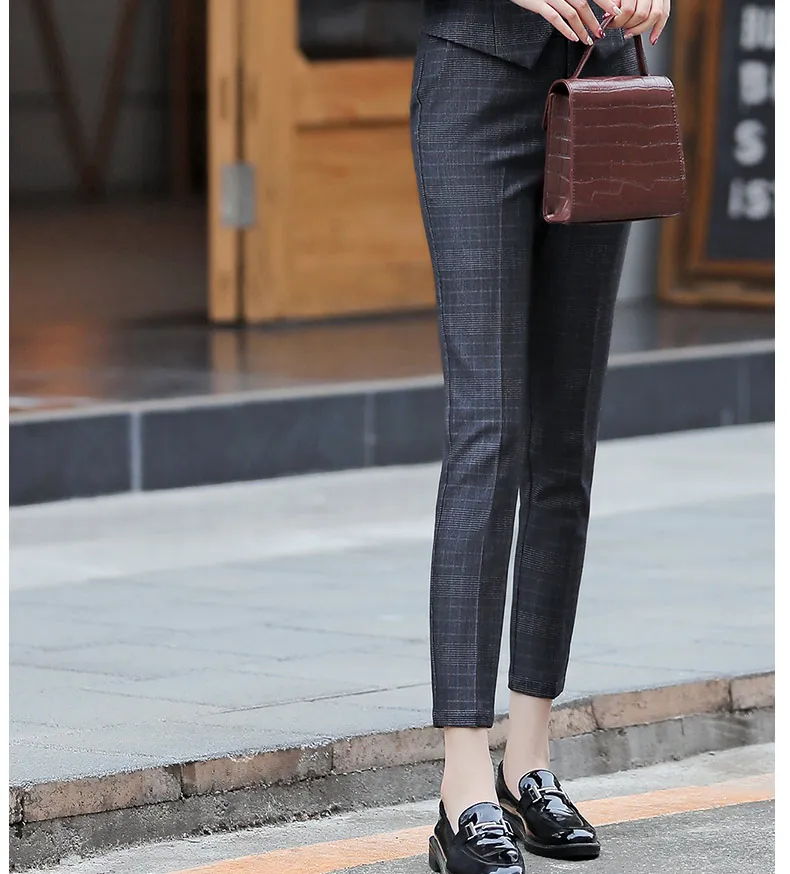 

Spring New Plaid Professional Trousers Women's Straight Leg Pants Overalls Work High Waist Slim Slimming Suit Pants