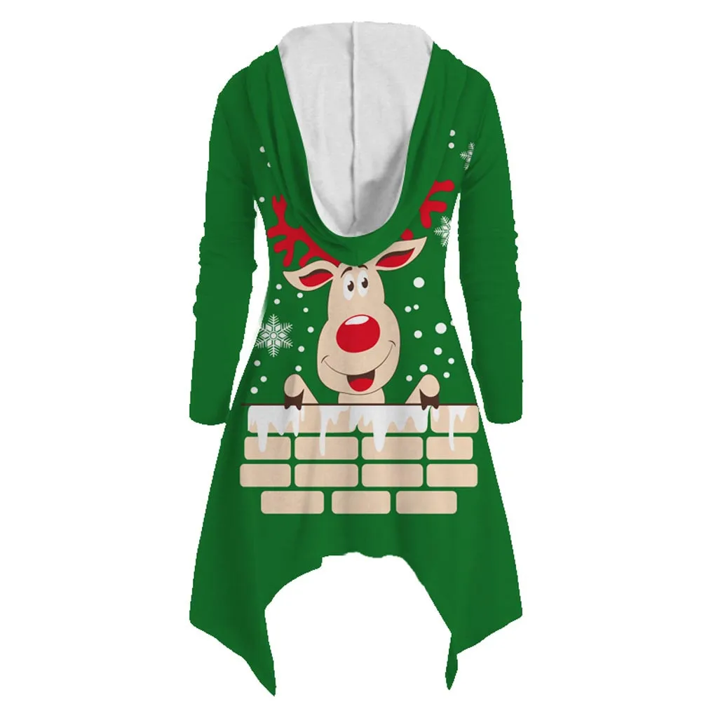 Женщины Eindeer Heathered Рождество печать с длинным рукавом капюшоном Блузка Топ
