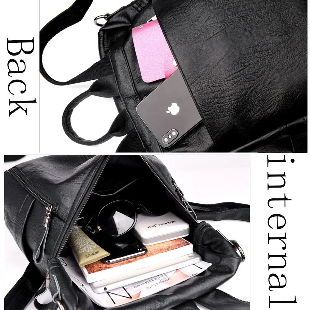 

Luxury Leather Backpacks Multifunction Travel Bags for Women Designer Ladies Vintage Bagpack SchoolBags For Girls Solid Rucksack