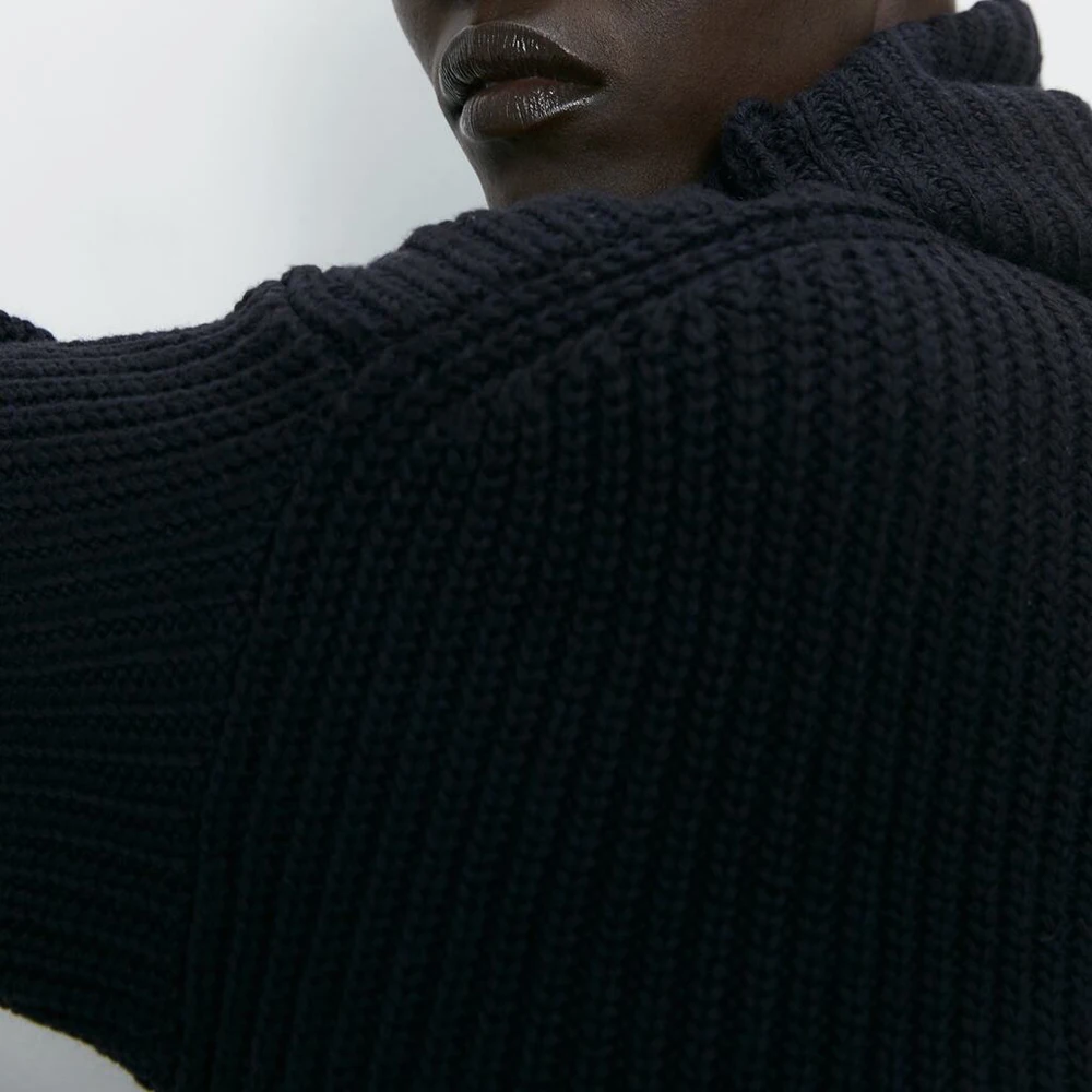 Новый Однотонный свитер ZA для женщин модный контрастный сшитый карман длинный