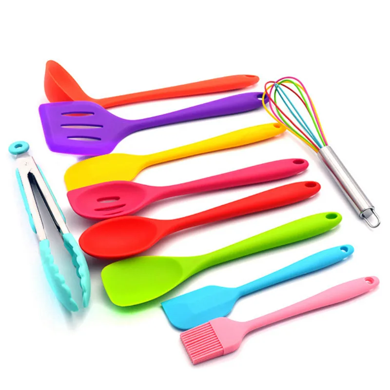 10pcs Color Silicone Kitchen Utensils Sets Non-stick Pot Environmental Protection Cooking Scoop Tools.Kitchen Supplies | Дом и сад
