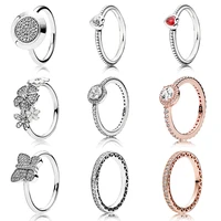 women 925 sterling silver rings with rose gold butterfly flower crystal finger ring crown for women wedding party jewelry