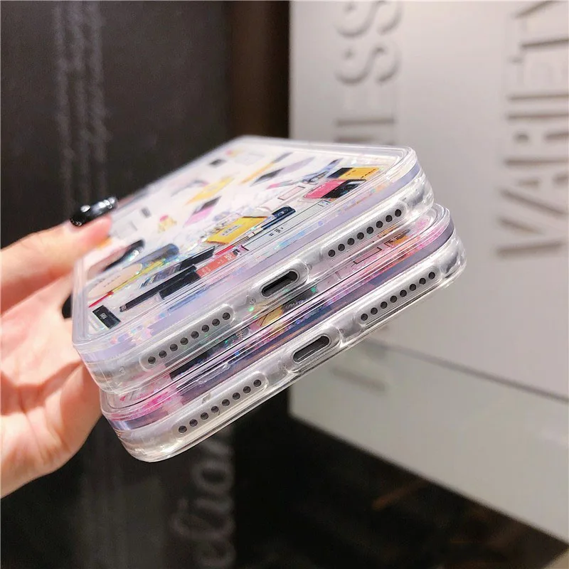 Make-up Glitter Cases For iPhone 6 6S 7 8 Plus X XS Max Case Dynamic Liquid Sand Silicone Lipstick Perfume Bottle Cover Fundas |
