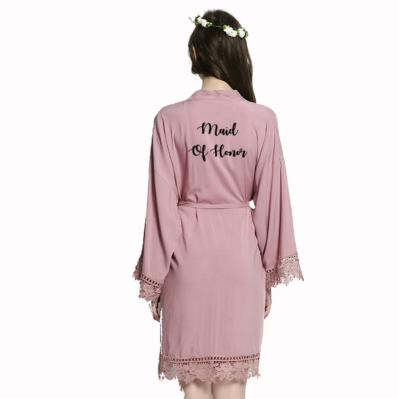 mauve maid of honor YUXINBRIDAL2019 Новинка лиловая невеста невесты халаты хлопок кимоно халаты с кружевной отделкой женский свадебный Халат короткий - Цвет: mauve maid of honor
