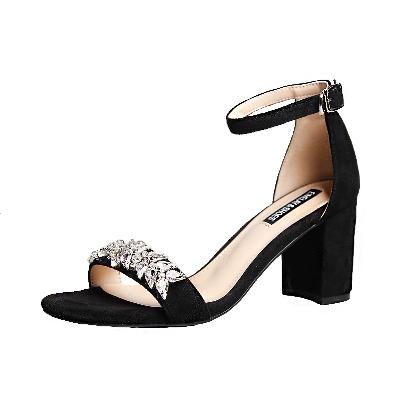 Женские сандалии с открытым носком на толстом высоком каблуке черные римские