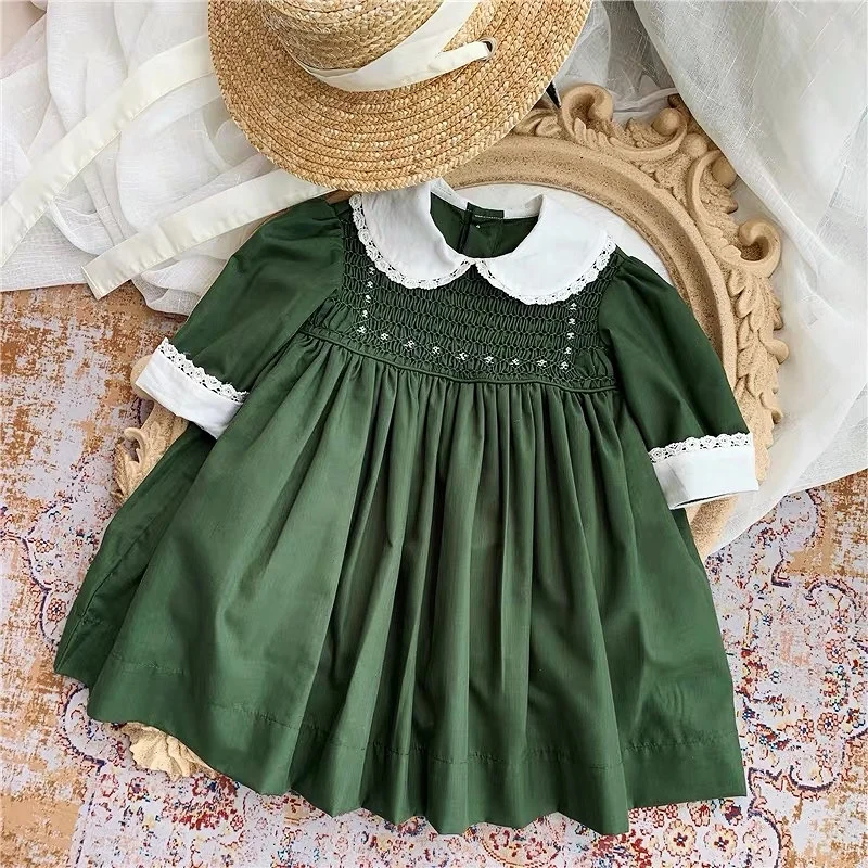 

Girls Hand Made Smocked Cotton Dress Baby Embroidery Kids Smoking Frocks Girl Smock Vintage Dress Infant Boutique Clothes