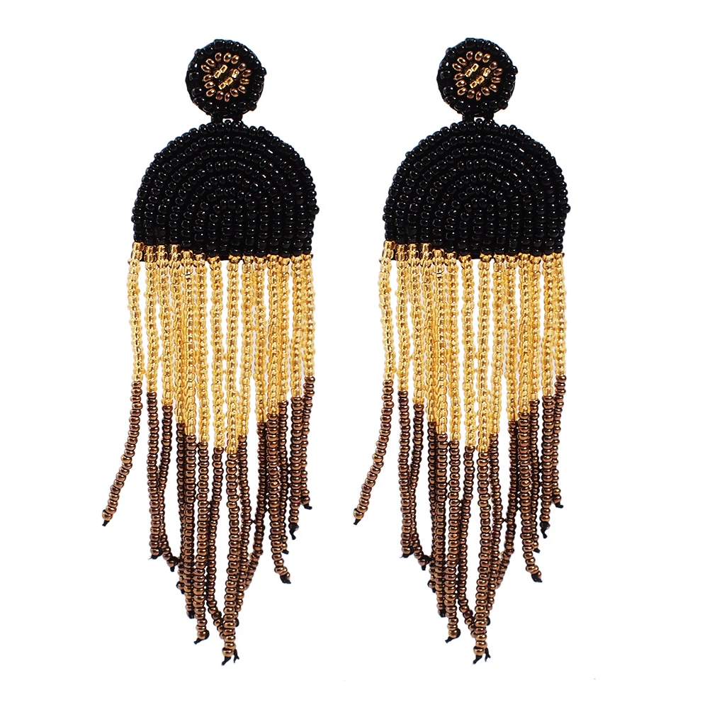 Black Earrings Богемные Ручной Работы Дизайнерские серьги с кисточками для женщин модные длинные бусины висячие серьги ювелирные украшения для вечеринки UKEN - Окраска металла: Black Earrings