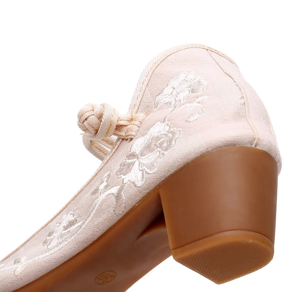 Женские туфли Veowalk с винтажной вышивкой на среднем блочном каблуке парусиновые