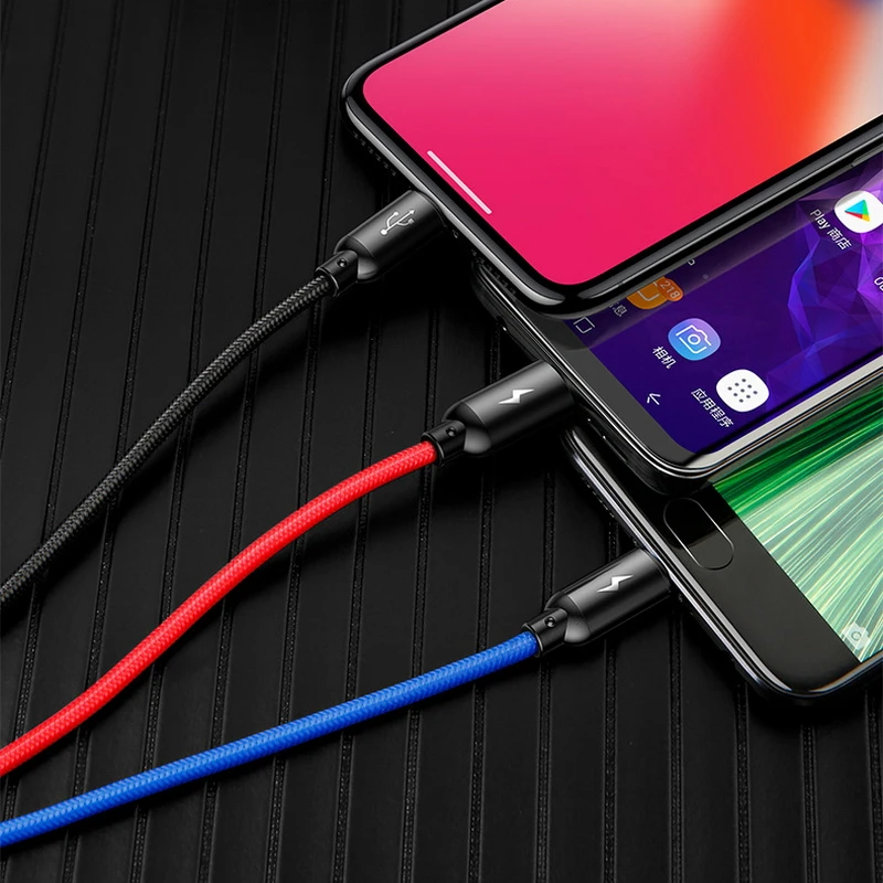 3 в 1 type C/8 Pin/Кабель зарядного устройства микро-usb для iPhone X Xr универсальный кабель быстрой зарядки для samsung S9 S8 Xiaomi зарядное устройство Шнур