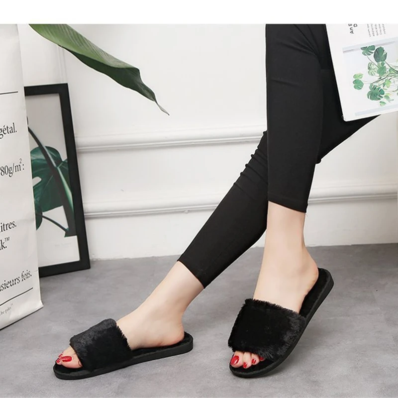 

Тапочки женские домашние плюшевые, простые тапочки с открытым носком, Нескользящие, на мягкой подошве, х/б, Осень-зима