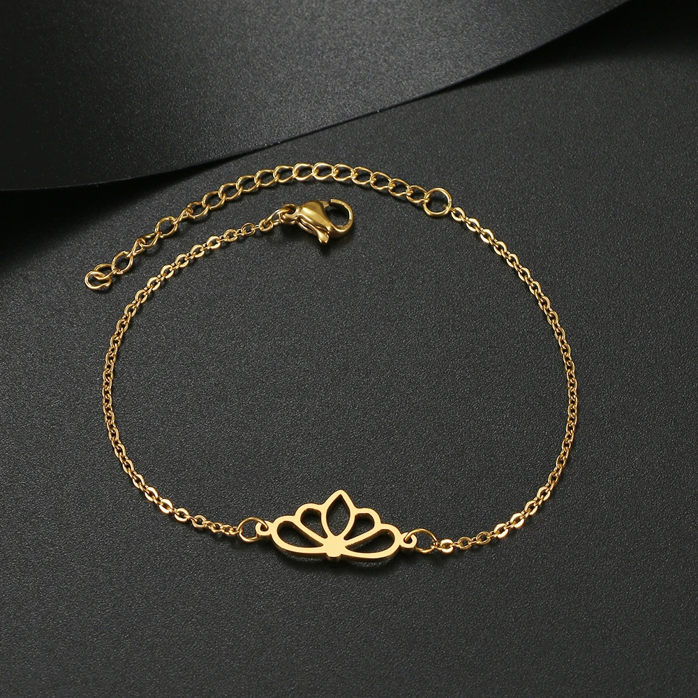 Классические изысканные браслеты из нержавеющей стали с лотосом модная цепочка