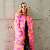 elegant winter warm colorful fur coat women long streetwear slim casual fur trench coat shaggy hairy faux fur jacket overcoat