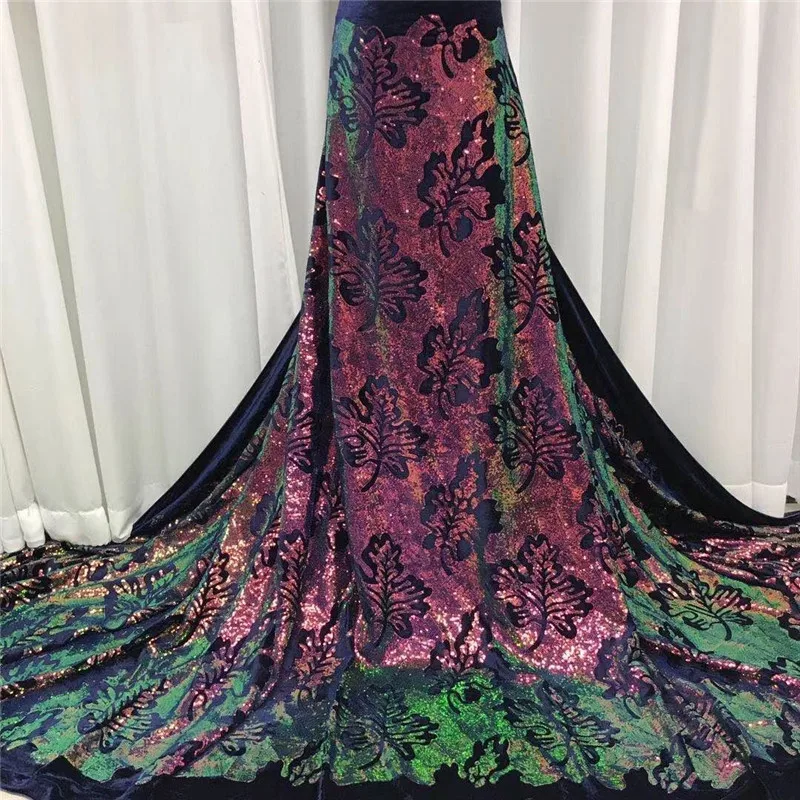 

2020 Velvet Fabric With Embroidery Lace green/red/Black Elegant Beautiful Flower African Nigerian French Latest Designs