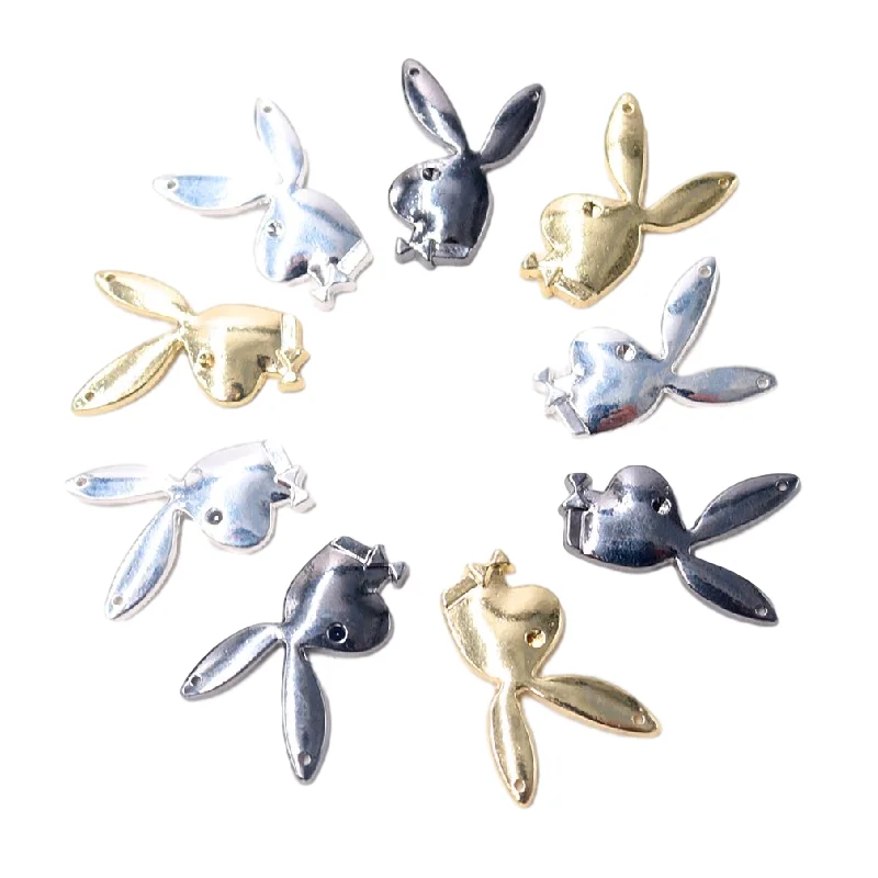 6pcs Environmentally Friendly Plating Cute Long-eared Rabbit Double-Hole Pendants DIY Charms Necklace Earrings Jewelry Making images - 6