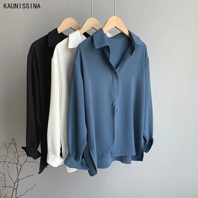 

New Fashion Women Blouses Long Sleeve Turn-Down Collar Chiffon Blouse Shirt Casual Tops Lady BF Shirts Streetwear Autumn Clothes