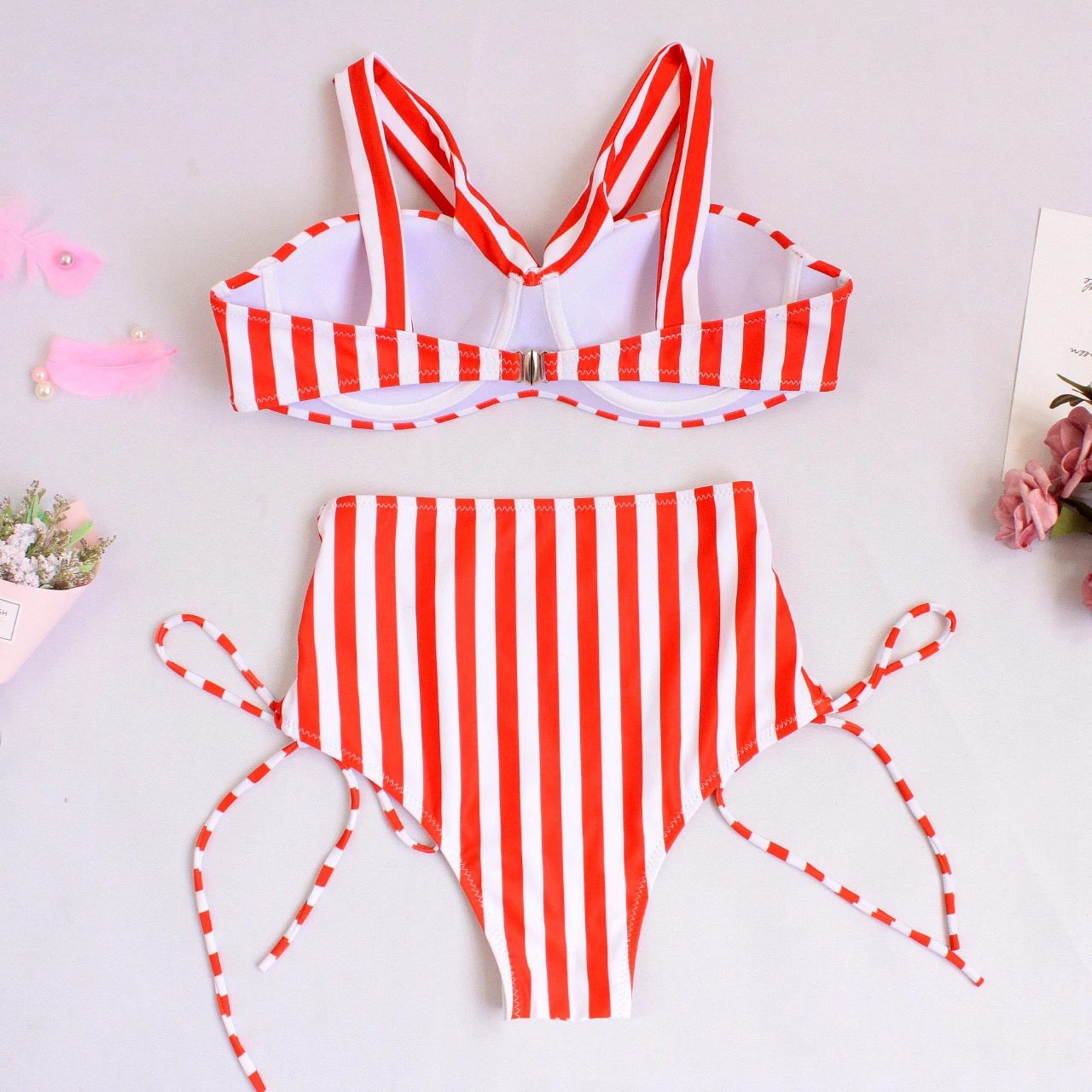 

High Waist Sexy Halter Hollow Out String Biquini Bathing Suit Women Push Up Swimsuit Swimwear Bandage Striped Bikini