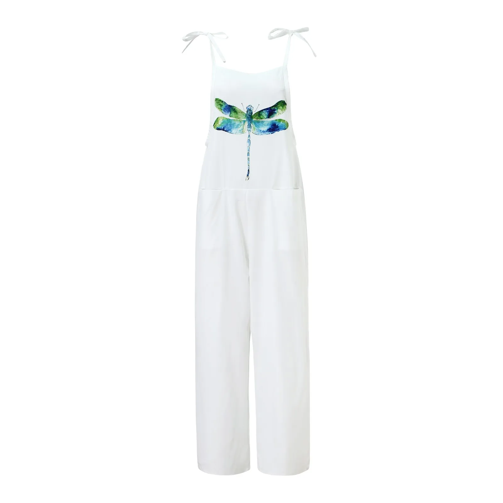 

Jumpsuits Butterfly print long Jumpsuits Fashion Women Summer Drawstring Design Pockets Decor Vintage woman outfit playsuit traf