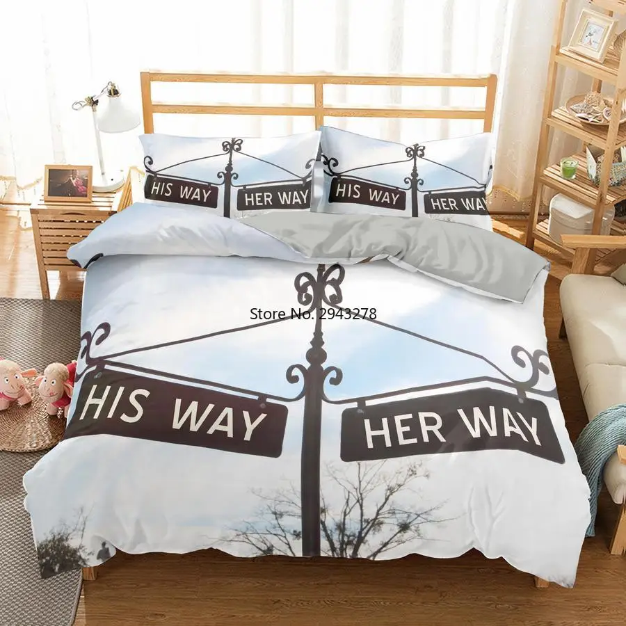 

Couple Her His Bedding Sets Nordic 2pc Adult Quilt Bed Lines 3D Print Comfort Duvet Cover 240x220 For Soul Mate Lover Bedclothes