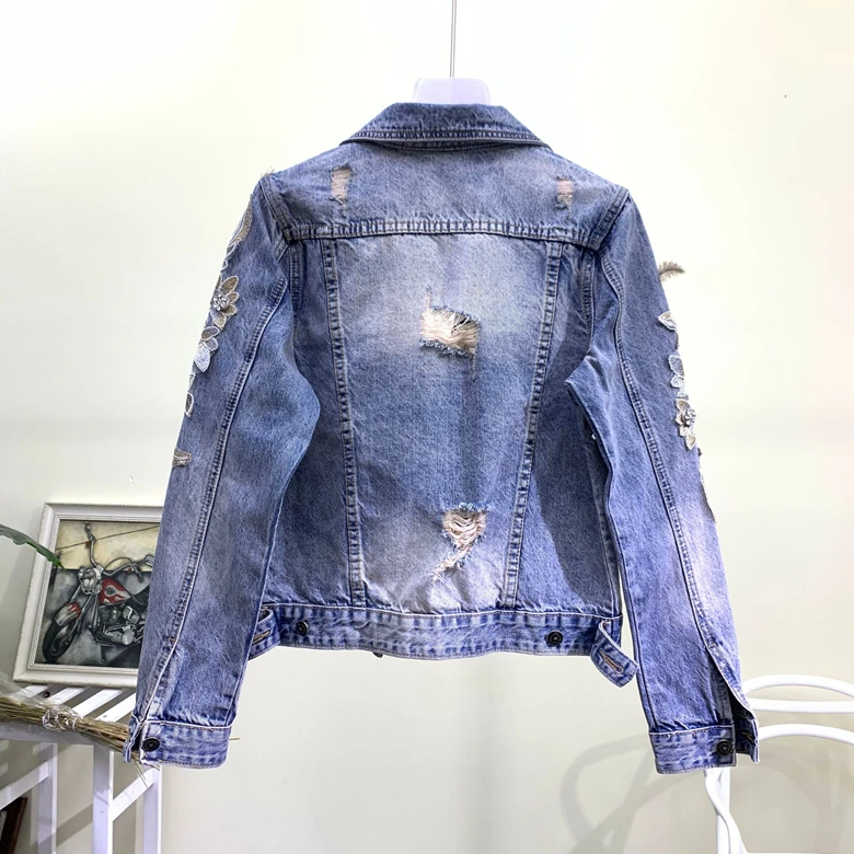 2019 Осенние новые модные тяжелые бусины вышитый трехмерный цветы сломанные дыры