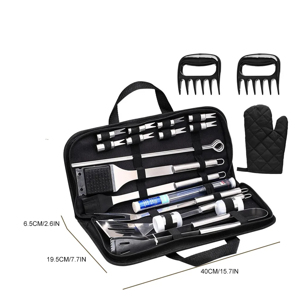 25Pcs BBQ Tools Set 16-Inch Stainless Steel Grill Accessories Kit With Storage Bag For Outdoor Cooking Camping and Backyard |