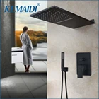 Дождевой смеситель для душа KEMAIDI, настенный набор из черной латуни, водопад и насадка для душа с управлением