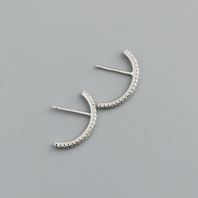 

Semicircle Stud Earring 925 Sterling Silver Curved Unique Girl Gift Earrings Charm Zircon Fine Jewelry Trend Accessories