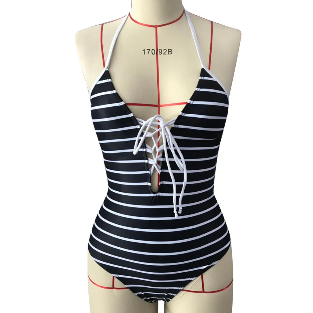 

swimwear women bikini set bandage push-up Lace Up Striped Beachwear Swimwear bikinis 2019 brazilian woman