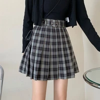 plaid pleated skirt for women female 2021 new spring skirt belt skirt high waist a line skirt medieval skirt