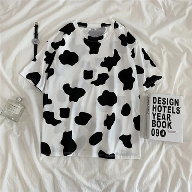 

Woman Tshirts Cow Print Oversized Casual Loose Short Sleeve T-shirt Streetwear Tops Harajuku Vogue Tees Fashion Pullov