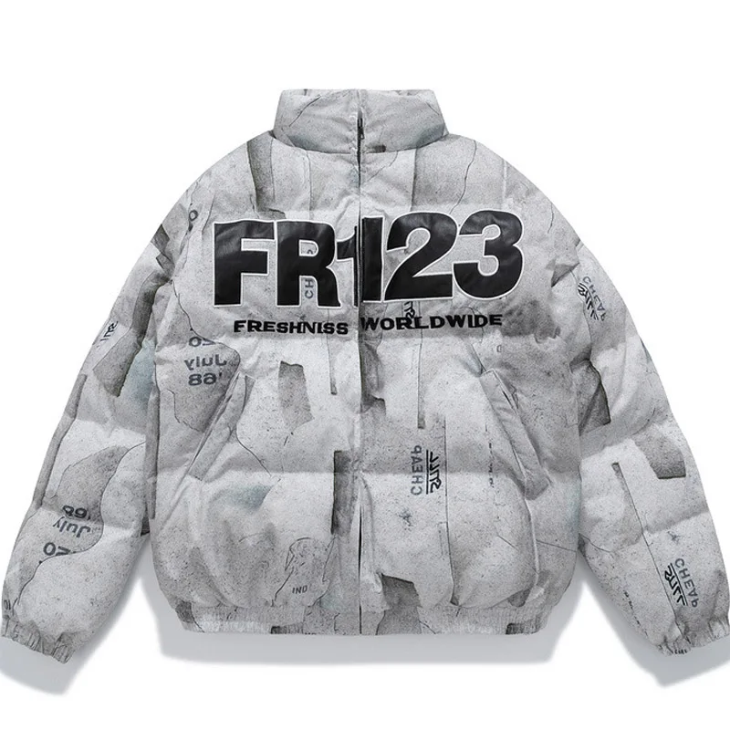 

Мужская зимняя куртка с принтом ручной росписи, уличная одежда в стиле Харадзюку, хлопковые утепленные парки с буквенной вышивкой, теплые т...