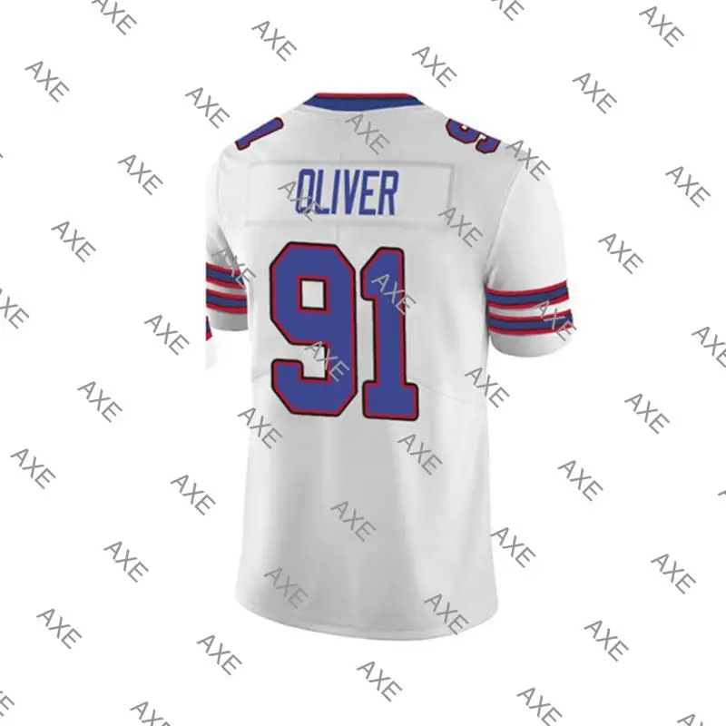 

Customized Stitch Embroidery Letters American Football Jersey Buffalo 91 Ed Oliver White Red Blue Men's Limited Jersey