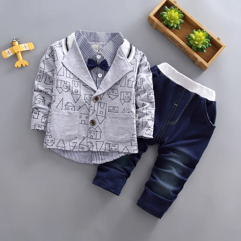 

New 2020Baby boy fashion tie set high quality autumn spring children's clothing gentleman three-piece shirt + jacket + jeans