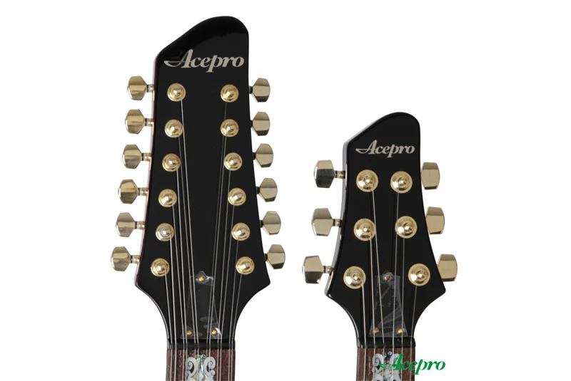 Винно-красная электрическая гитара Acepro с двойной шеей и корпусом из липы резная