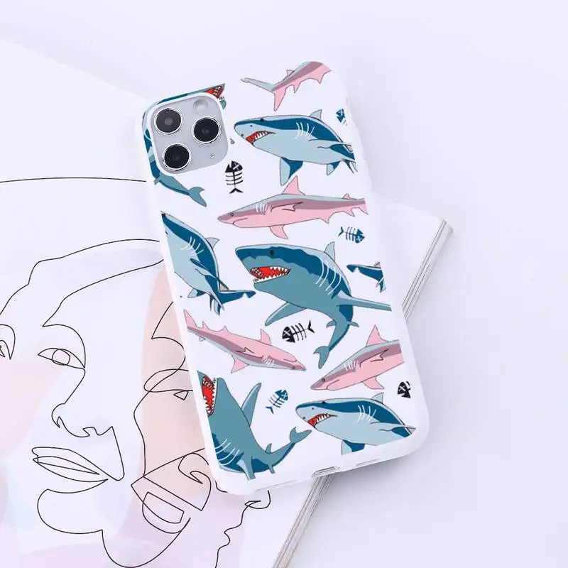 

Cute cartoon shark animal Pink blue Phone Case Candy Color for iPhone 6 7 8 11 12 s mini pro X XS XR MAX Plus