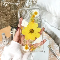 qianliyao real dried flower phone case for iphone 13 12 11 pro max x xs xr 7 8 plus 6 6s se natural handcraft flower soft cover