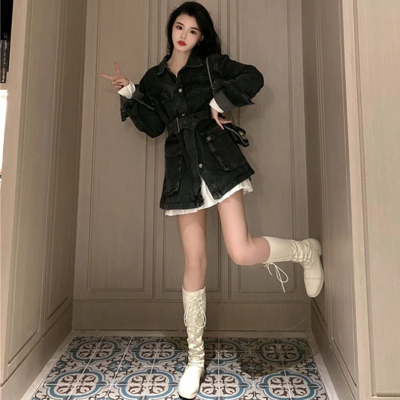 2020 весенние корейские повседневные синие джинсовые пальто куртки женские с