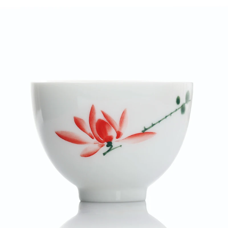 

Chinese Ceramic Teacup Hand-painted Fish Flowers White Porcelain Tea Bowl Portable Meditation Cup Handmade Tea Set Master Cups