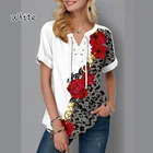 Плюс Размеры женские футболки с длинными рукавами и цветочным принтом в стиле пэчворк Бандажное платье с v-образным вырезом; Летняя футболка для детей Повседневная футболка свободного кроя с коротким рукавом, Топ