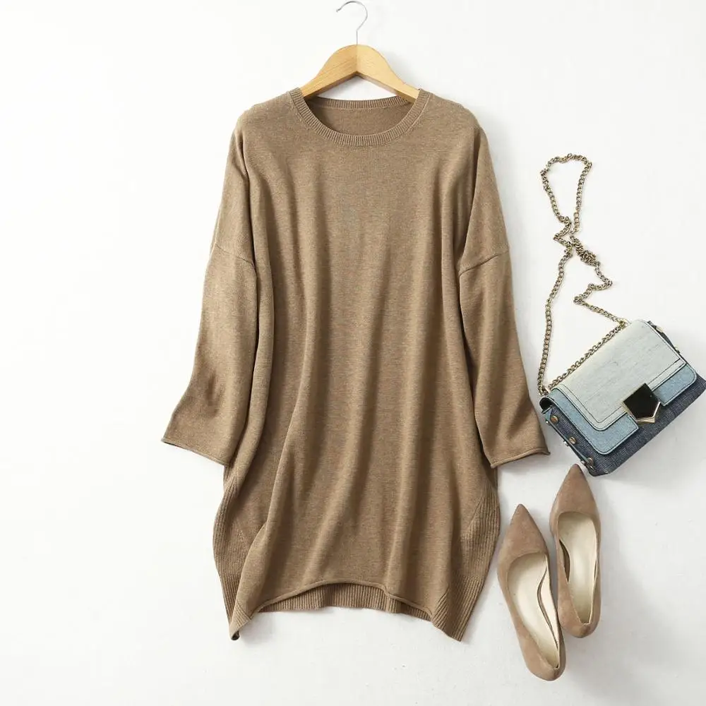 

Women's 85% Silk 15% Cashmere Crew Neck Long Loose Type Pullover Sweater Top LY001