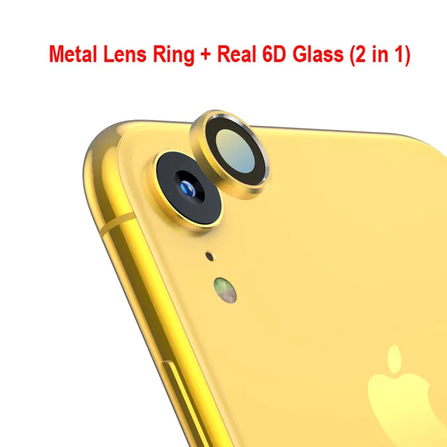2 in 1 yellow Камера металлическое кольцо Стекло протектор для iphone XR закаленные линзы пленка+ задняя крышка чехол Защита экрана для iphone XR аксессуары - Цвет: 2 in 1 yellow