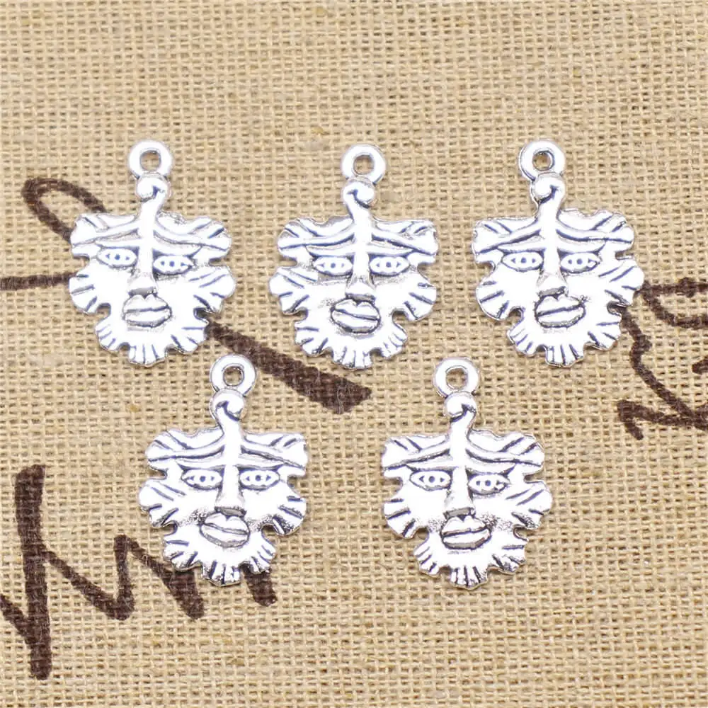 

double-sided Leaf Face Charms Supplies For Jewelry Making Kit Antique Silver Color 20pcs 21x15mm
