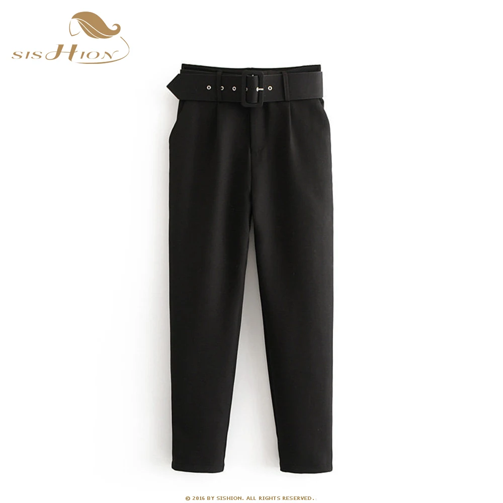 

SISHION Suit Pants Woman Fashion High Waist Pants Pockets Sashes Ladies Pants Solid High Wiast Straight Pants QY0771