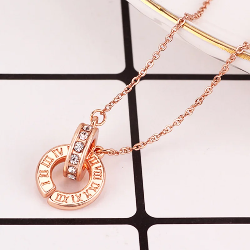 Модные цвета розового золота римское ожерелье с цифрами Кулоны из нержавеющей