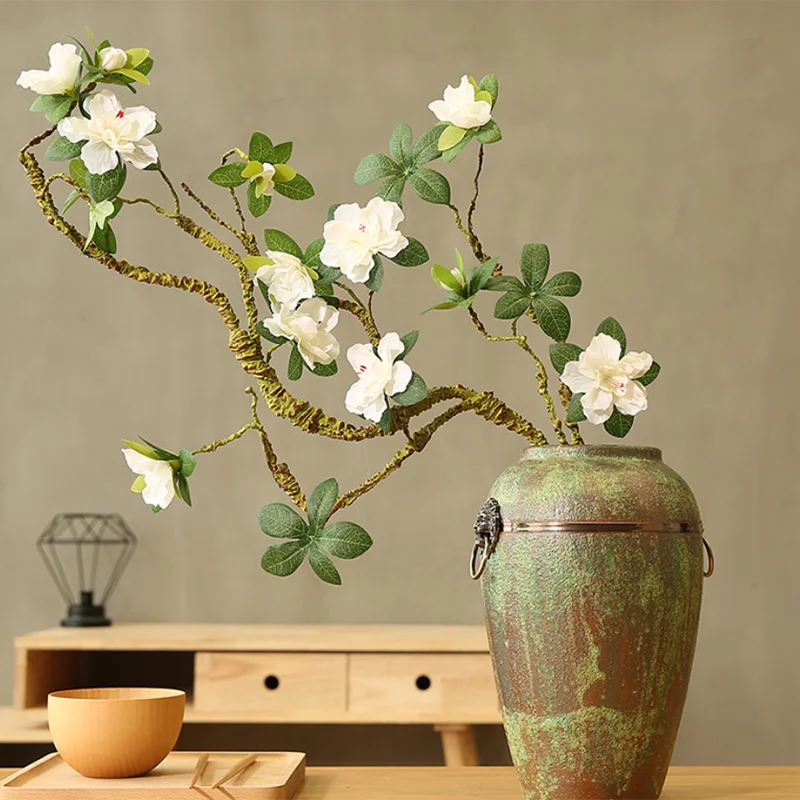 

Simulation of azaleas, fake flowers, silk flowers, branches, home decoration, Chinese Zen ceramic vases, floral arrangements