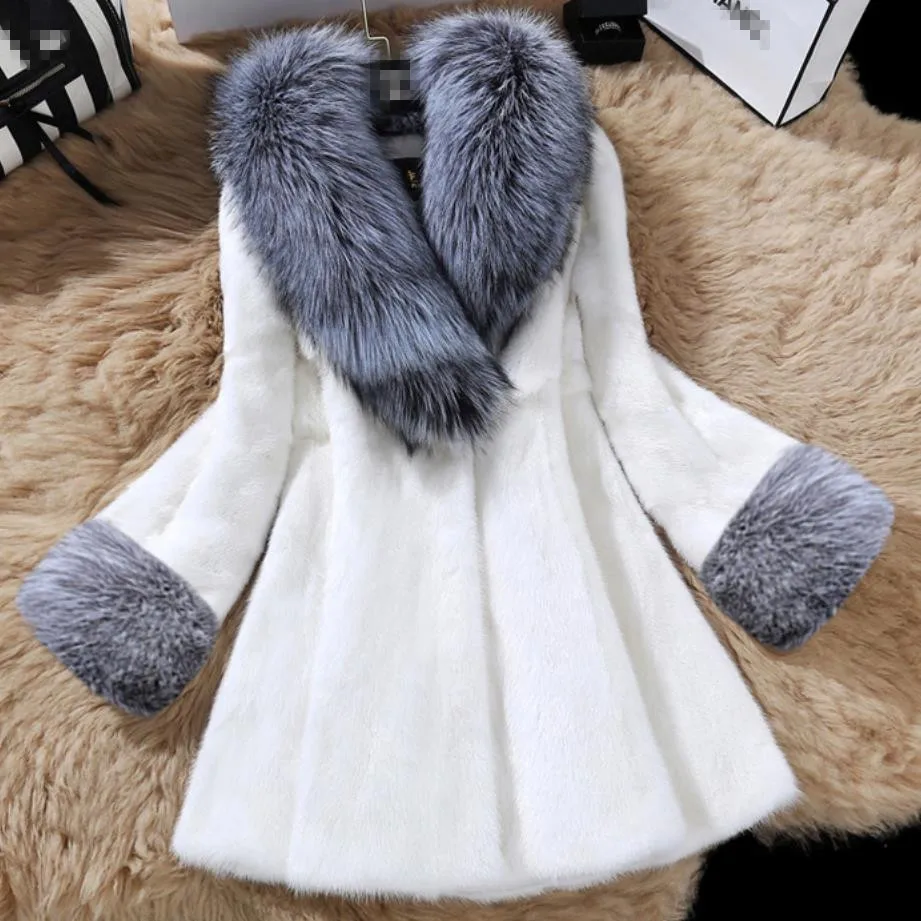 Luxury FAUX Mink Fur Coat With Large Fur Collar Women Winter Coat Winterjas Dames Fur Gilet Jackets