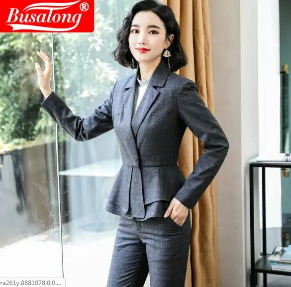 Осень 2019 Женский коричневый костюм комплект из 2 предметов Деловая одежда в стиле