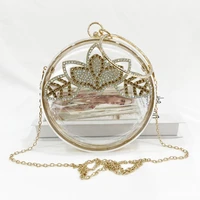 transparent acrylic shining womens evening bag simple fashion diamond inlaid banquet handbag round box dinner shoulder bag
